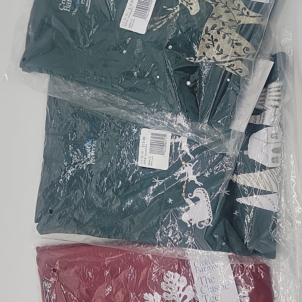 Lot of 3 Brand New w/ Tags Red Croft & Barrow Petite Long-Sleeve Holiday Tops!